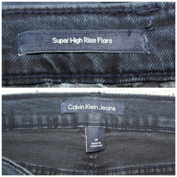 Calvin Klein Y2K wide leg Blue jeans Super High Rise Flare Size 30 Retro Denim - Picture 8 of 9